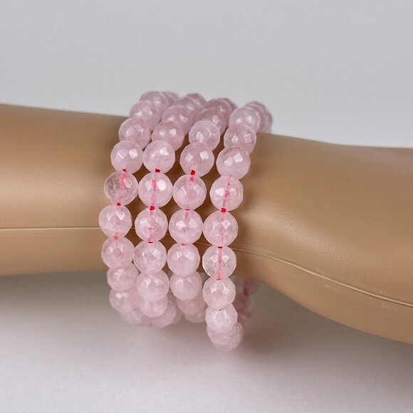 One - Facet 8mm Rose Quartz Crystal Beaded Stretch Bracelet. - Picture 5 of 10
